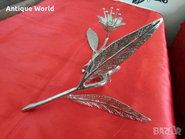 Уникални Красиви Стари Посребрени Цветя, снимка 3 - Антикварни и старинни предмети - 24431426