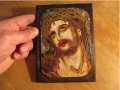 † ръчно рисувана икона на Исус Христос, бог с тръннения венец 1   - разм.16 х 12 см., снимка 1