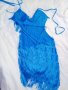 Синя асиметрична рокля с ресни и ниска талия, снимка 2