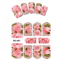 RU-481 изящни розови рози слайдер татос ваденки водни стикери за нокти маникюр, снимка 1 - Продукти за маникюр - 22967583