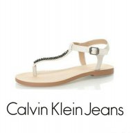 ПРОМО 🍊 CALVIN KLEIN № 40 🍊 Дамски светлобежови кожени сандали с декоративни камъни нови, снимка 5 - Сандали - 14402445