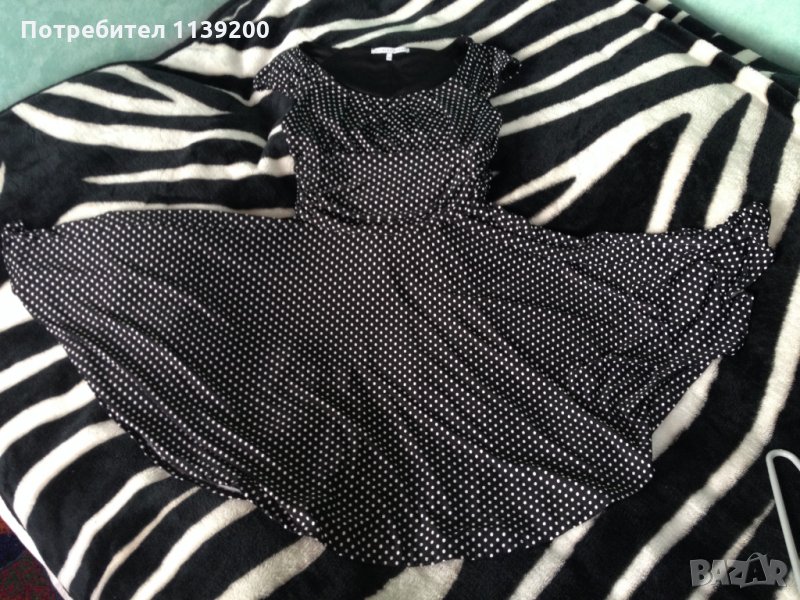 Френска бутикова рокля Patrice Breal M черна с бели точки клош феерична, снимка 1