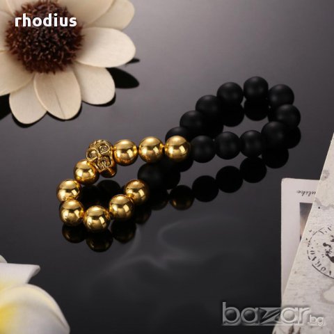 Мъжка гривна от вулканичен камък лава и медицинска стомана, снимка 3 - Гривни - 15001103