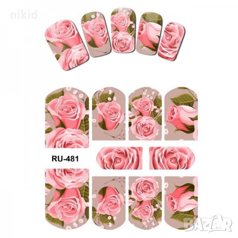 RU-481 изящни розови рози слайдер татос ваденки водни стикери за нокти маникюр