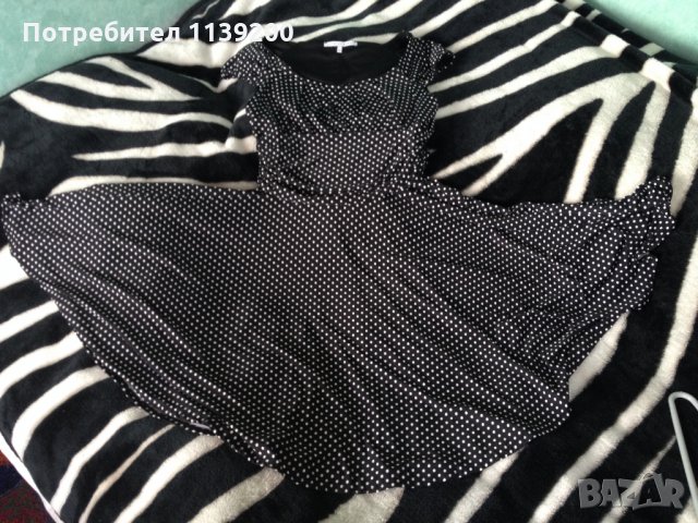 Френска бутикова рокля Patrice Breal M черна с бели точки клош феерична