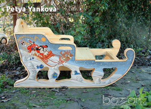 дървена, рисувана  детска шейна