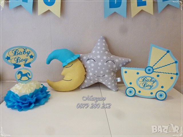 Украса и възглавнички за посрещане на бебе - синьо и жълто, снимка 2 - Други - 25047958