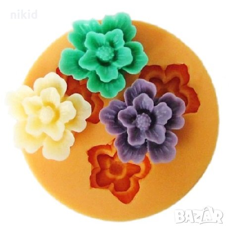 троен цвят цвете 3 цветя силиконов молд за фондан украса торта декорация мъфини, снимка 1