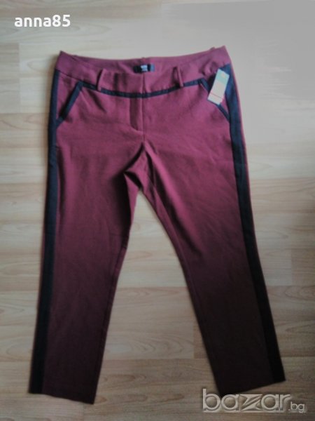 Нов панталон до глезените- цвят бордо с черен кант, снимка 1