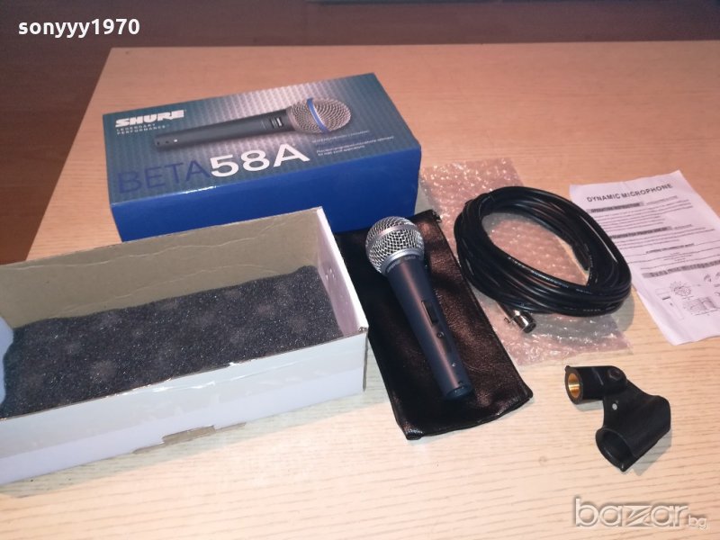 shure beta sm58s микрофон с кабел и кеис и стоика-от швеицария, снимка 1