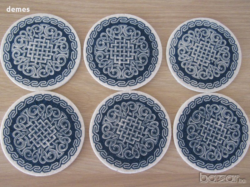 Комплект от 6 подложки за чаши от филц, Монголия, снимка 1