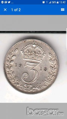 UK.3 Pence 1913 KG5  XF, снимка 1