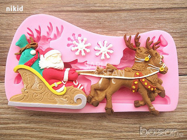 коледен молд Дядо Коледа шейна и елени силиконов за украса декор фондан торта