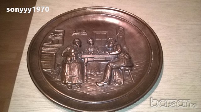 Красива чиния-33см-мед/месинг-внос швеицария, снимка 7 - Антикварни и старинни предмети - 15133287