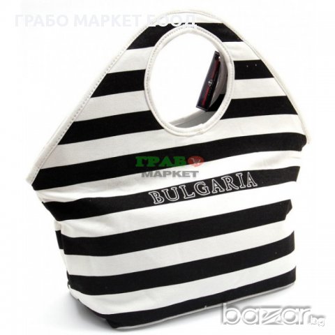 Лятна чанта текстил - раирана - черно и бяло, снимка 2 - Чанти - 15888991