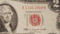 $ 2 DOLLARS RED SEAL 1963 Birthday Note 11.01.1949, снимка 1