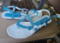 Нови кокетни синьо-бели кожени дамски сандали / летни обувки "Free Sun", естествена кожа, чехли, снимка 1 - Сандали - 18759237