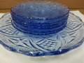 Стъклени чинии и поднос цветно синьо стъкло, снимка 1 - Антикварни и старинни предмети - 26194372