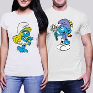 Дамска тениска Smurfette и Мъжка тениска Smurf Love, снимка 1 - Тениски - 9613541