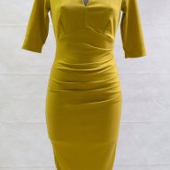 Вталена рокля в цвят горчица марка Bella XS, снимка 2 - Рокли - 18037541