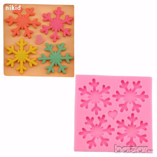 снежинка 4 снежинки силиконова форма молд украса декор торта фондан шоколад и др, снимка 1