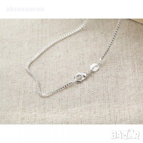 Посребрен квадратен стилен синджир колие ланец дамски огърлица ланче 925 печат, снимка 3 - Колиета, медальони, синджири - 21841009
