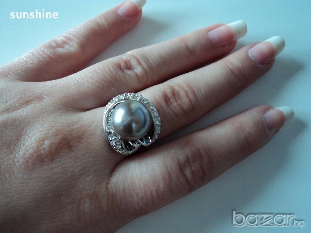 SALE Елегантен пръстен с централно разположена перла, снимка 3 - Пръстени - 18476191