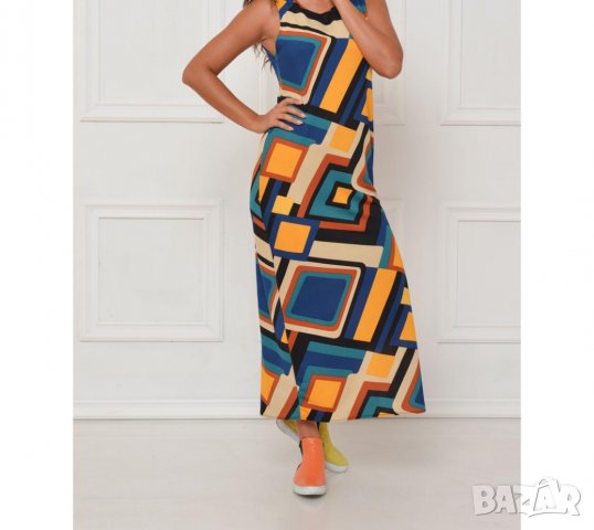 Дълга цветна рокля с цепка марка Colors by Mia - L