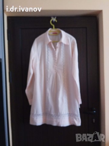 светло розова дълга туника/риза с дантела и дълъг ръкав, снимка 1 - Ризи - 26066027