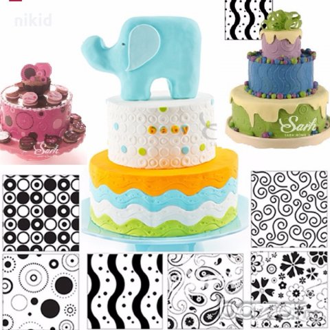 4 ВИД кръг вълни завъртулки цветя големи релефни текстурни пластмасови стенсил подложки отпечатък 