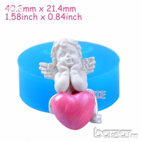 ангел подпрян на сърце силиконова форма молд декорация и украса фондан тесто шоколад пита торта