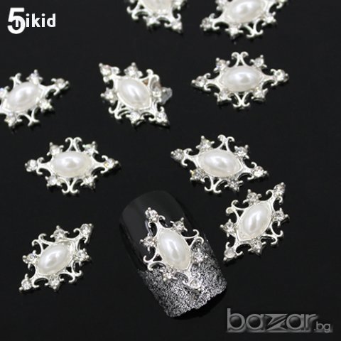 овал орнамент с перла и камъни диамант камъчета бижу за нокти декорация украса за маникюр