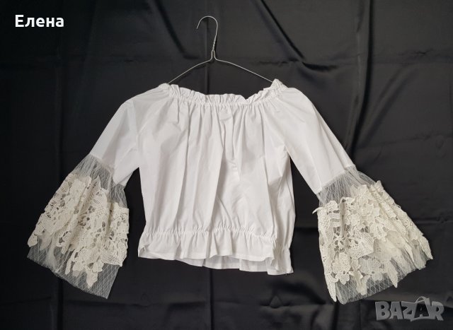 Продавам бяла блуза с дантелени ръкави Danaya Fashion, снимка 3 - Корсети, бюстиета, топове - 23051829