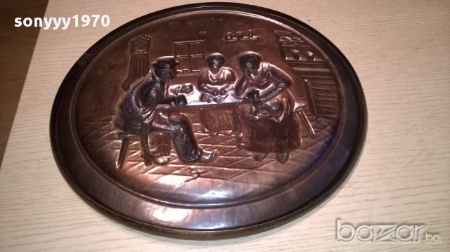 Красива чиния-33см-мед/месинг-внос швеицария, снимка 12 - Антикварни и старинни предмети - 15133287