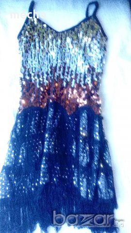 Черна рокля с ресни и пайети за момиче от 130 до 150 см