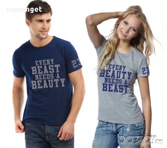 ЗА ВЛЮБЕНИ! BEAST & BEAUTY LOVE ТЕНИСКИ с номер ПО ИЗБОР! Или Поръчай с ТВОЯ ИДЕЯ, снимка 3 - Тениски - 12653535