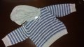 9-12м 80см Блуза с дълъг ръкав и качулка Материя плетиво Цвят - сивосиньо райе Подходяща за връхна д, снимка 1 - Бебешки блузки - 14042419