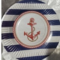 Морска котва Морски 10 бр парти чинии чинийки, снимка 1 - Чинии - 25638582