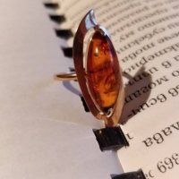 Руски златен пръстен с кехлибар , снимка 3 - Пръстени - 23500756