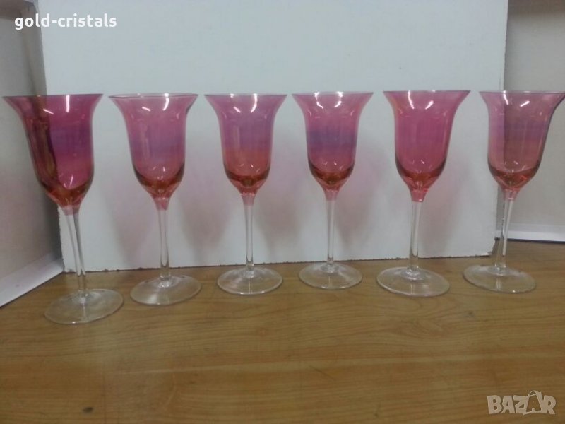 Ретро стъклени чаши за вино цветно стъкло, снимка 1