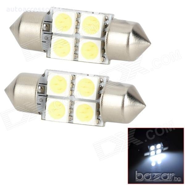 LED Диодна крушка 4LED SMD 12V Festoon 37 мм , снимка 1