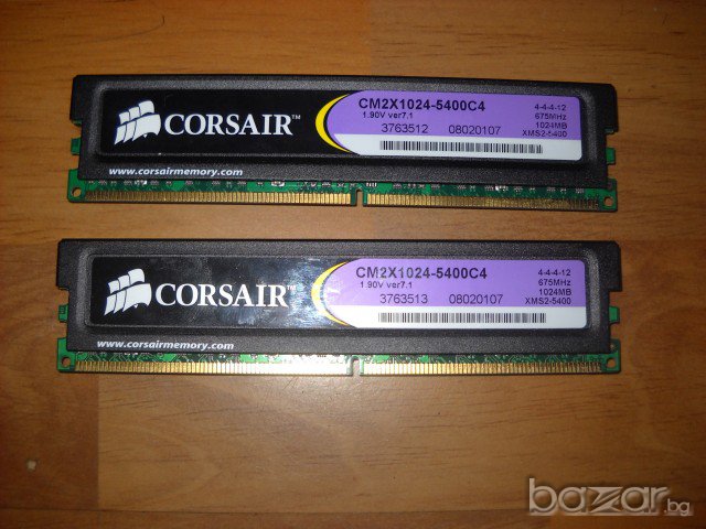 2.Ram DDR2 675 Mz,PC2-5400,1Gb,CORSAIR.Kit 2 Бр., снимка 1