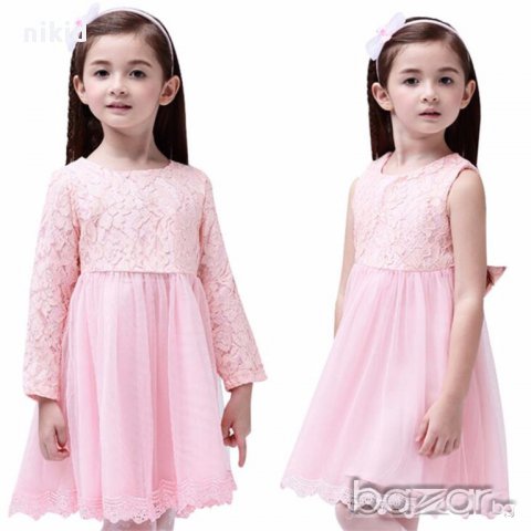 нежна детска бяла  рокля с дълъг ръкав , снимка 1 - Детски рокли и поли - 16857007