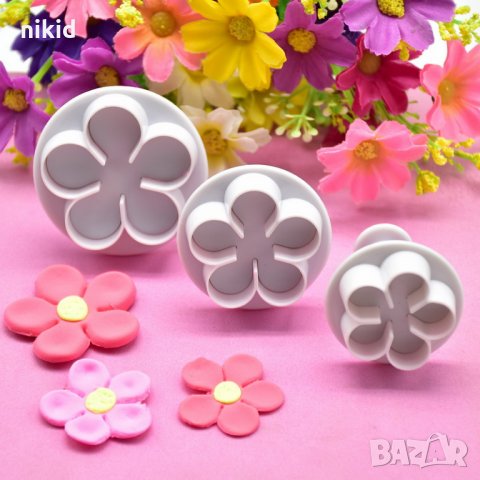 3 размера 3 бр Цветя бутало пластмасови резци за украса декор с фондан тесто торта сладки бисквитки