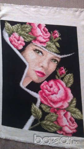 Дама с рози-намаление, снимка 2 - Гоблени - 6953744