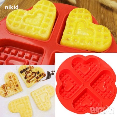 4 сърца мини гофрети палачинки силиконов молд форма сладкарска