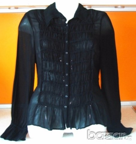 Н&M, стилна черна дамска риза, 38, S , снимка 3 - Ризи - 18480597