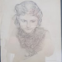 Българско момиче от 1913 година портрет Рисунка - С. Марков, снимка 2 - Картини - 21632711