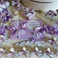Комплект за кръщене с подаръчета - ангелчета в лилаво с пеперуди, снимка 2 - Подаръци за кръщене - 16465779