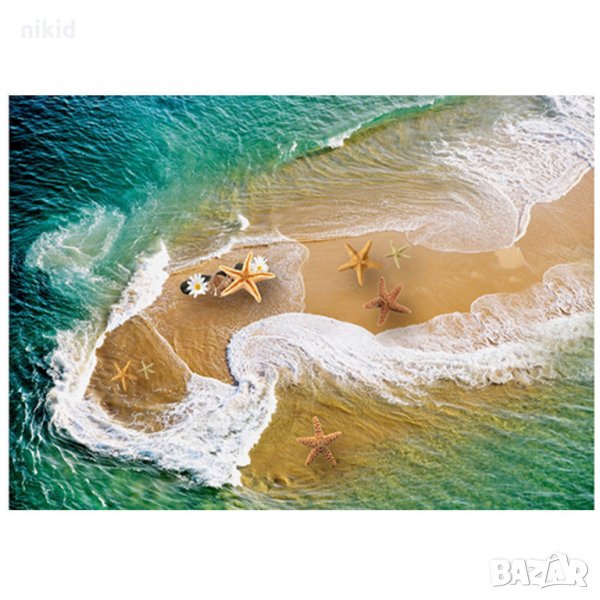3D Море плаж с морски миди стикер постер лепенка за под баня самозалепващ, снимка 1